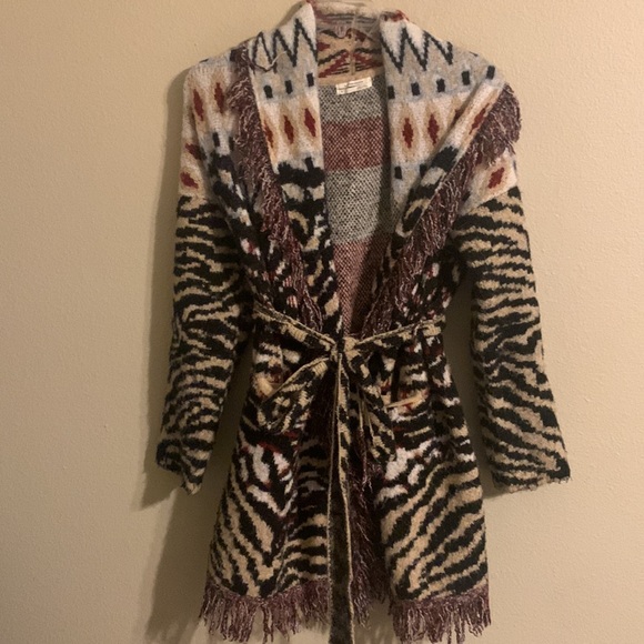 Anthropologie Paloma fringe cardigan animal print long cardigan M - Picture 4 of 9